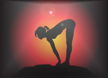 Yoga ileri kat Asansör poz parlama arka plan ile