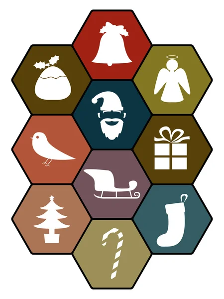 Christmas Hexagon Icons — Stock Vector