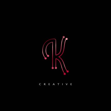 Başlangıç Harfi K çizgi Logosu Soyut Tekno Vektör Tasarımı Kırmızı Renk.