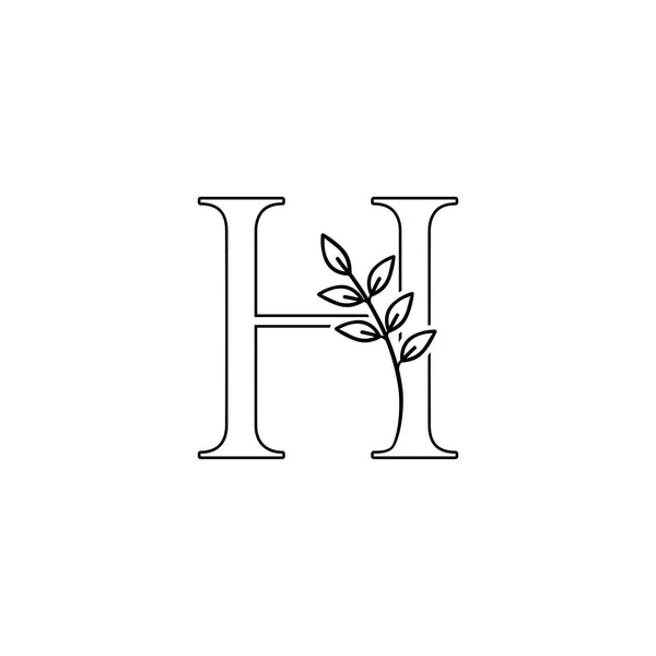 概要頭文字Hのロゴアイコン モノグラム自然花の葉ベクトルのデザインコンセプト黒と白の色 — ストックベクタ