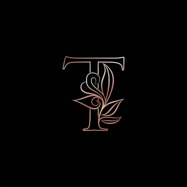 Altın Gül Özet Mektup T Lüks Dekoratif Logo Simgesi, Zarif Dekor Logosu Tasarımı