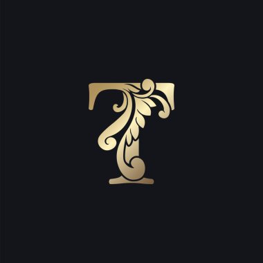 Klas Altın Harf T Lüks Dekoratif Logo Simgesi, Zarif Girdap Süsleme Logosu Şablon Tasarımı