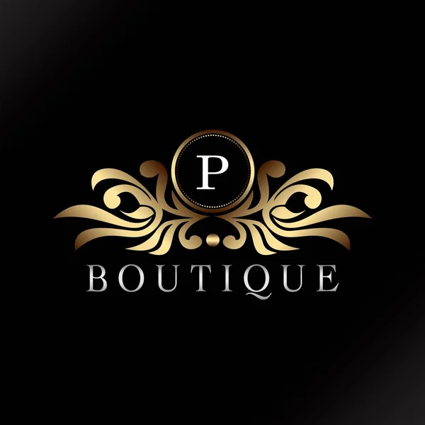 Brev Logo Guld Lyx Boutique Badge Dekorativa Utsmyckning Elegans Prydnad — Stock vektor