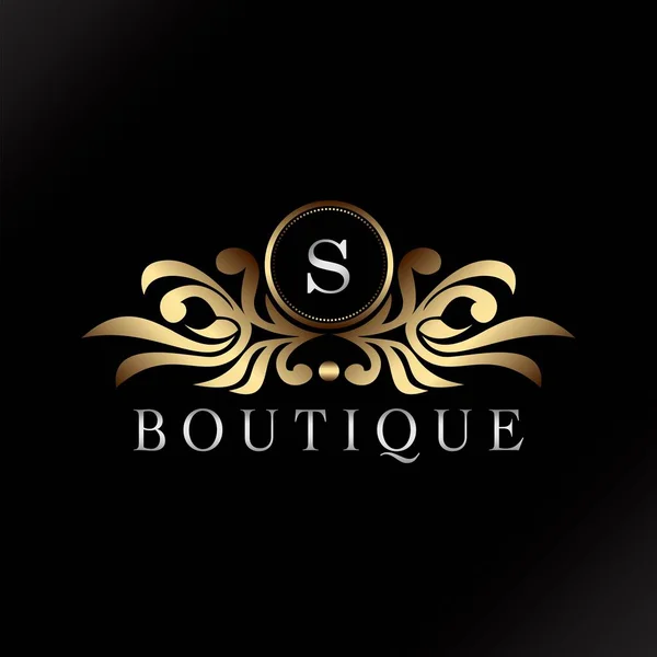 Letra Logo Oro Lujo Boutique Insignia Decorativo Ornato Elegancia Adorno — Vector de stock