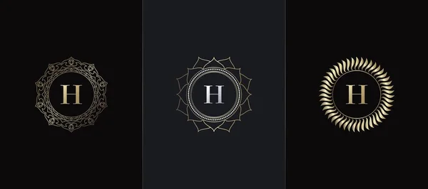 Golden Emblem Letter Luxury Decoration Initial Logo Icon Elegance Set — 스톡 벡터