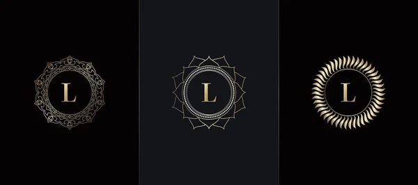 Golden Emblem Letter Luxury Decoration Initial Logo Icon Elegance Set — 스톡 벡터