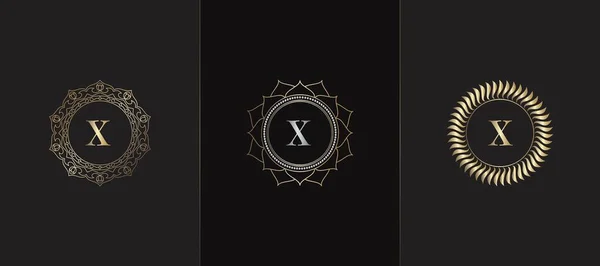 Golden Emblem Letter Luxury Decoration Initial Logo Icon Elegance Set — 스톡 벡터