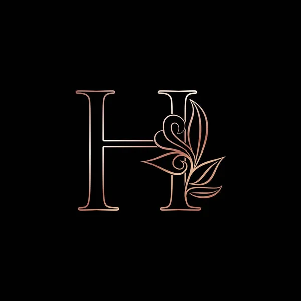 Gold Rose Umriss Buchstabe Luxus Dekorative Initial Logo Icon Eleganz — Stockvektor