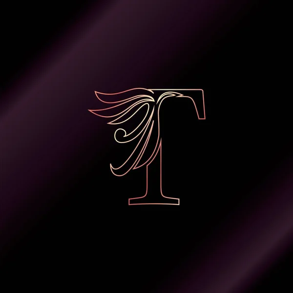 Oro Rose Outline Letra Icono Logotipo Inicial Decorativo Lujo Diseño — Vector de stock