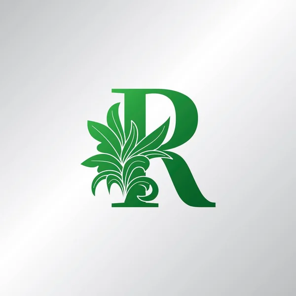 文字Rモノグラム自然緑葉ロゴアイコンベクトルデザインコンセプト — ストックベクタ