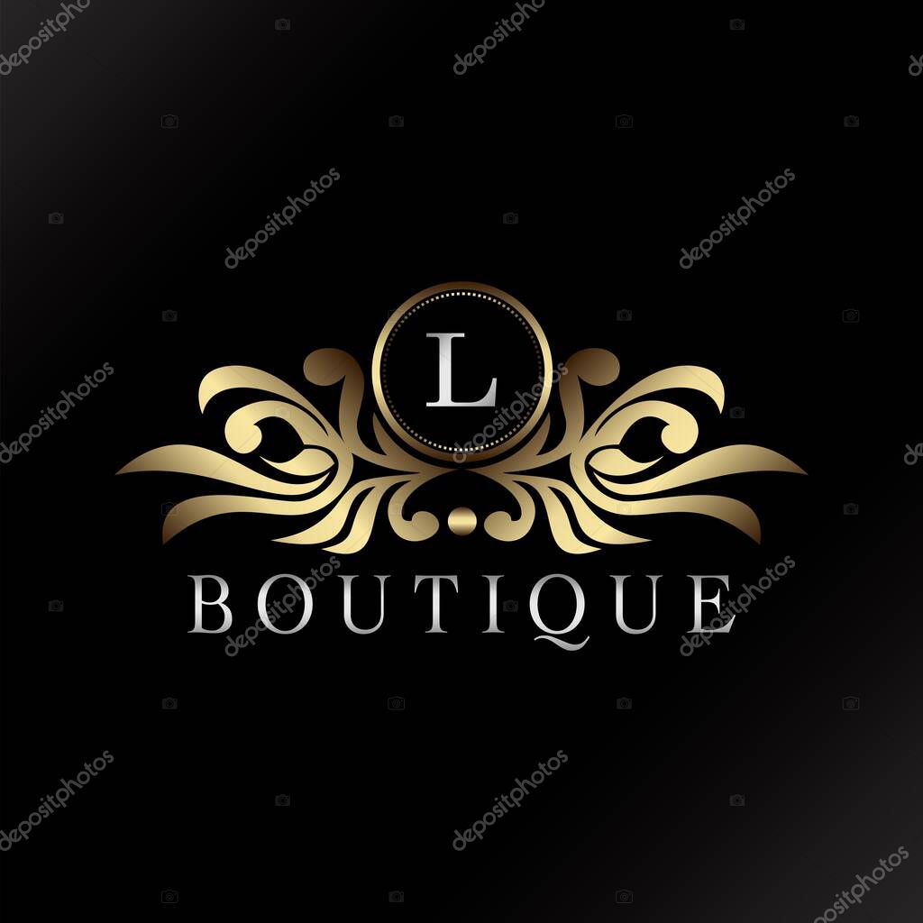 Letter L Logo Gold Luxury Boutique Badge Decorative Ornate Elegance Ornament Vector Design