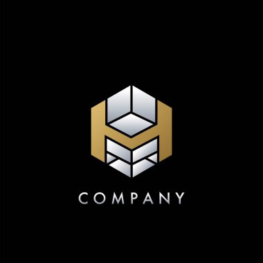 Daire Gayrimenkul, Mülk, Otel ve Mimarlık İşletmeleri için Arrow Up Logosu, Zarif Altın ve Gümüş içeren Geometrik Altıgen H Mektubu.