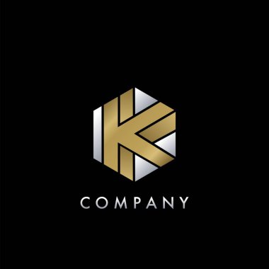 Daire Gayrimenkul, Mülk, Otel ve Mimarlık İşletmeleri için Arrow Up Logosu, Zarif Altın ve Gümüş içeren Geometrik Altıgen K Mektubu.