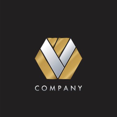 Daire Gayrimenkul, Mülk, Otel ve Mimarlık Şirketi için Geometrik Altıgen Mektup Logosu, Zarif Altın ve Gümüş.