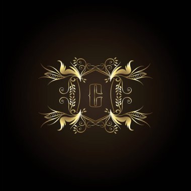 İlk harf C Logosu Altın Çerçeve Rozet Dekoratif Süs Vektör Tasarımı Düğün, butik ve lüks iş kimliği