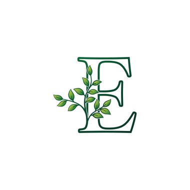 Monogram E Harf Logosu Yeşil Doğa Yeşil Yaprak Tasarımı