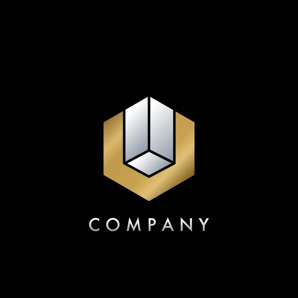 Geometrische Hexagon Letter Met Arrow Logo Elegance Goud Zilver Voor — Stockvector