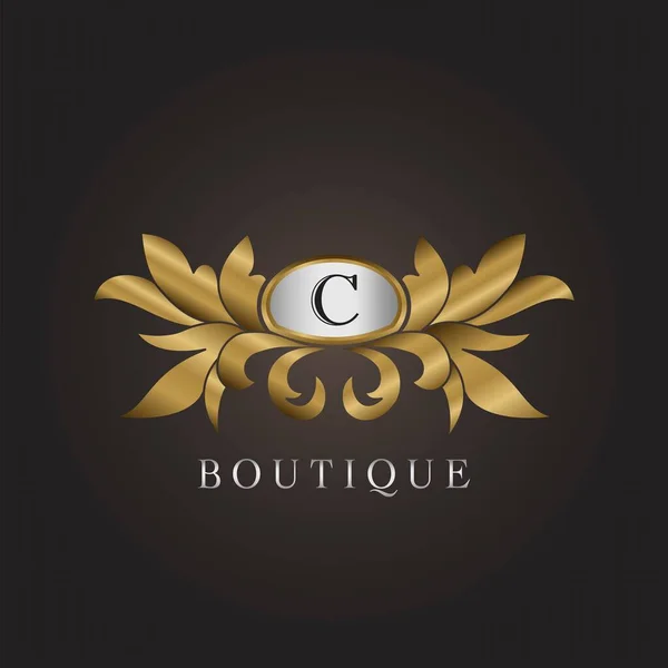 Luxusní Butik Počáteční Písmeno Logo Zlatý Odznak Dekorativní Zdobené Ornament — Stockový vektor
