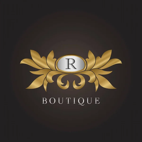 Boutique Lujo Inicial Letra Logo Insignia Oro Decorativo Ornamento Adornado — Vector de stock