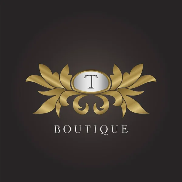 Luxo Boutique Inicial Carta Logo Ouro Emblema Decorativo Ornate Ornamento — Vetor de Stock