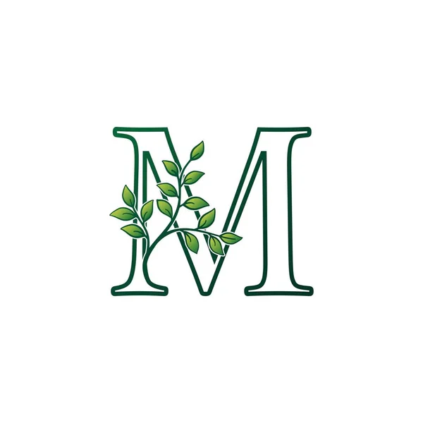 简写M字母标志概念绿色自然绿叶设计 — 图库矢量图片