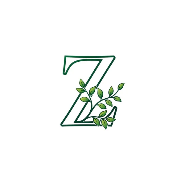 モノグラムZレターロゴコンセプトグリーングリーンリーフデザイン — ストックベクタ