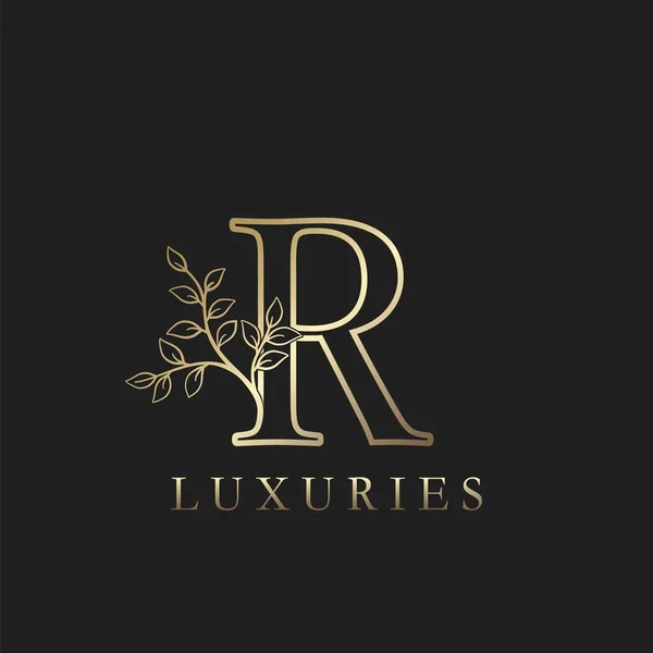 Gold Luxe Floral Leaf Lettre Initiale Logo Concept Aperçu Monogramme — Image vectorielle