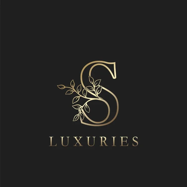 Arany Luxus Floral Leaf Kezdeti Levél Logo Concept Outline Monogram — Stock Vector