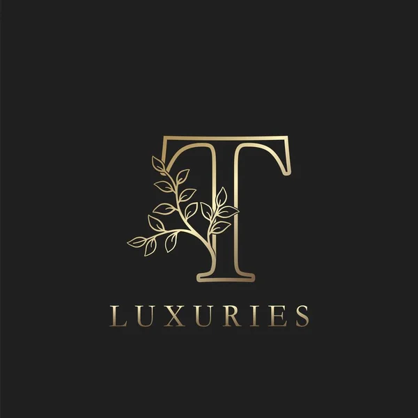 Gold Luxe Floral Leaf Lettre Initiale Logo Concept Aperçu Monogramme — Image vectorielle
