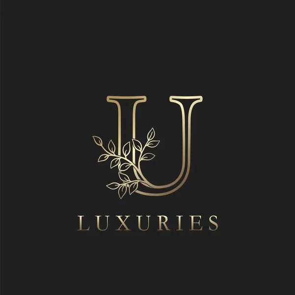 Gold Luxe Floral Leaf Lettre Initiale Logo Concept Aperçu Monogramme — Image vectorielle