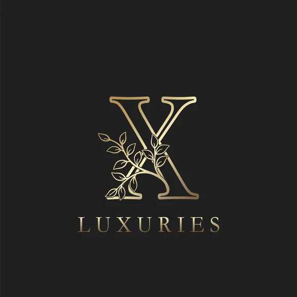 Gold Luxe Floral Leaf Lettre Initiale Logo Concept Aperçu Monogramme — Image vectorielle