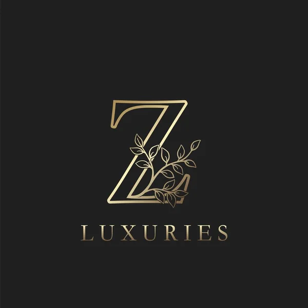 Luxo Dourado Folha Floral Letra Inicial Logo Concept Esboço Monograma — Vetor de Stock