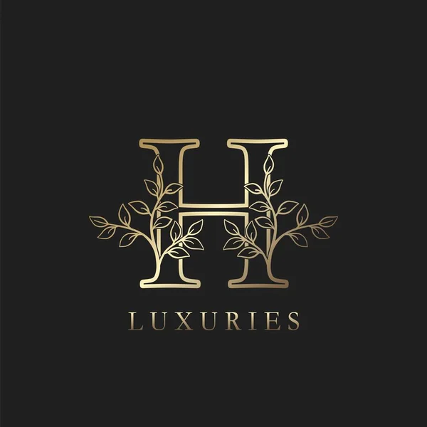 Oro Lusso Foglia Floreale Lettera Iniziale Logo Concept Outline Monogramma Illustrazione Stock