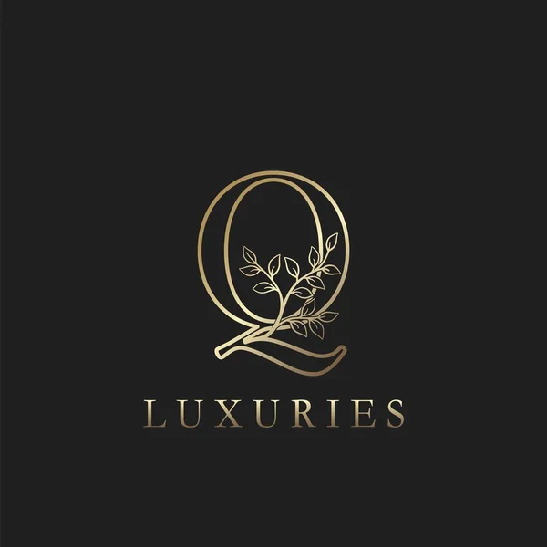 Gouden Luxe Floral Leaf Initial Letter Logo Concept Outline Monogram Vectorbeelden