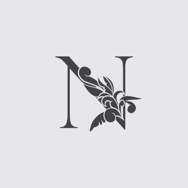 Monogram N Lüks Logo Simgesi, Vintage Deco N Harfi Siyah Renk Tasarımı