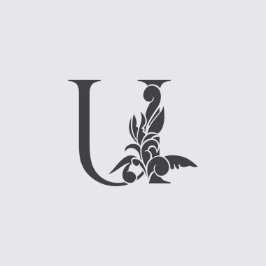 Monogram Mektup U Lüks Logo Simgesi, Klasik Deco U Harfi Siyah Renk Tasarımı