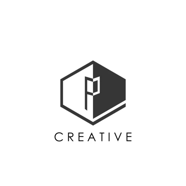Minimal Geometric Letter Initial Logo Concept Hexagon Negative Space Letter — Διανυσματικό Αρχείο