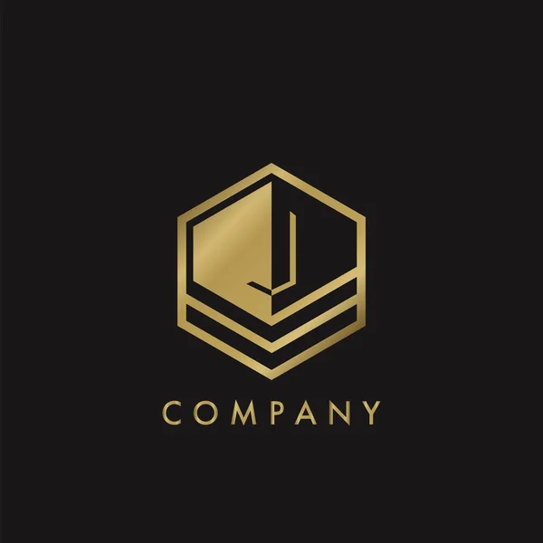 Altın Harf Mektup Logosu Zarafet Konsepti Geometrik Hexagon Apartman Gayrimenkul — Stok Vektör