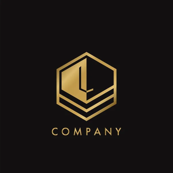 Golden Letter Letter Logo Concept Elégance Géométrique Hexagone Avec Espace — Image vectorielle