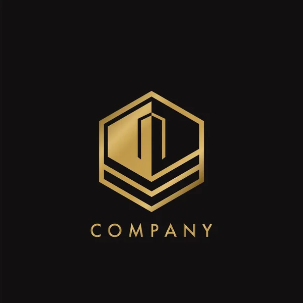 Carta Dourada Carta Logo Conceito Elegância Hexágono Geométrico Com Espaço —  Vetores de Stock