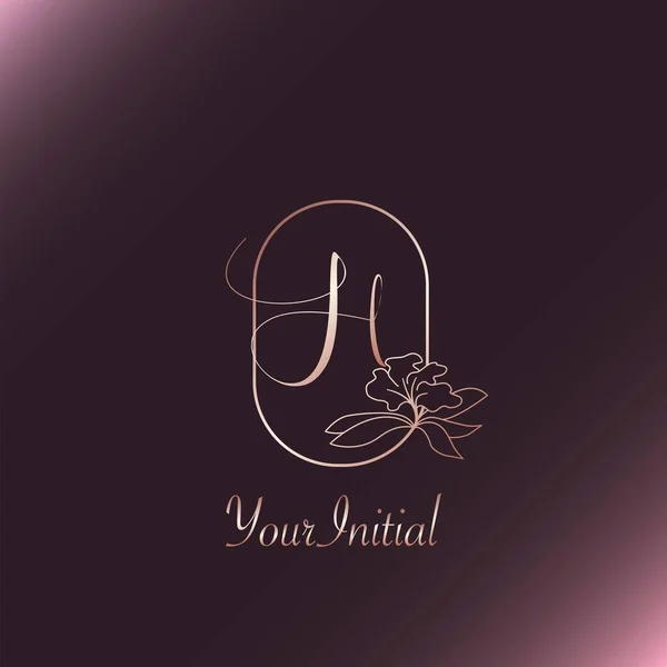 Altın Gül Kadın Baş harfleri H Harfi Logosu Monogram Çerçeve Doğa Çiçeği Vektör Tasarımı