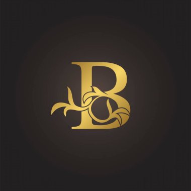 Altın Lüks Dekorasyon Yaprak B Mektup İlk Logo Konsepti Yaprak Dekoratif Vektör Tasarımı