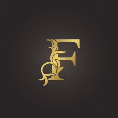 Altın Lüks Dekorasyon Yaprak F Harfi İlk Logo Konsepti Yaprak Dekoratif Vektör Tasarımı