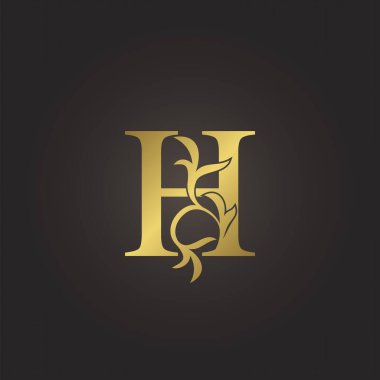 Altın Lüks Dekorasyon Yaprak H Mektup İlk Logo Konsepti Yaprak Dekoratif Vektör Tasarımı