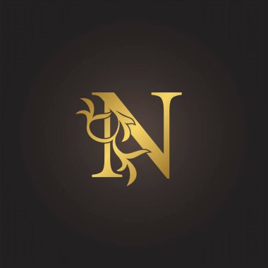 Altın Lüks Dekorasyon Yaprak Mektubu İlk Logo Konsepti Yaprak Dekoratif Vektör Tasarımı