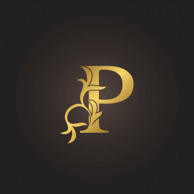 Altın Lüks Dekorasyon Yaprak P Mektup İlk Logo Konsepti Yaprak Dekoratif Vektör Tasarımı