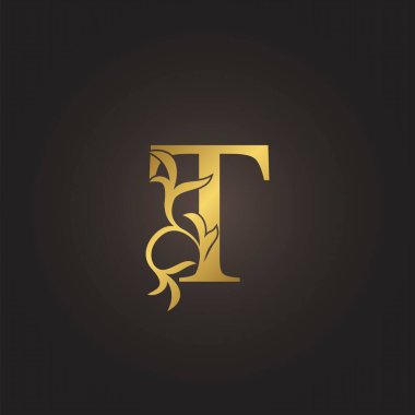Altın Lüks Dekorasyon Yaprak T Mektup İlk Logo Konsepti Yaprak Dekoratif Vektör Tasarımı