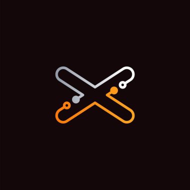 X harfi logo tasarım şablonu, soyut teknoloji nokta bağlantı vektör tasarımı