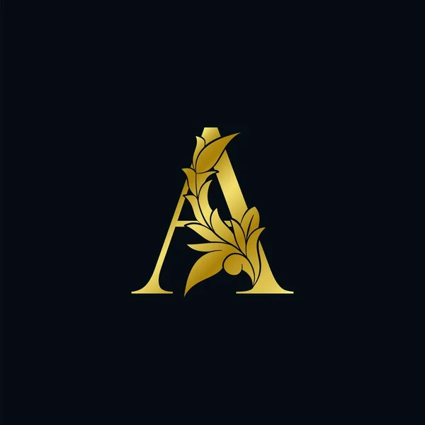 Luxo Dourado Folha Floral Carta Inicial Logo Conceito Monograma Folha — Vetor de Stock