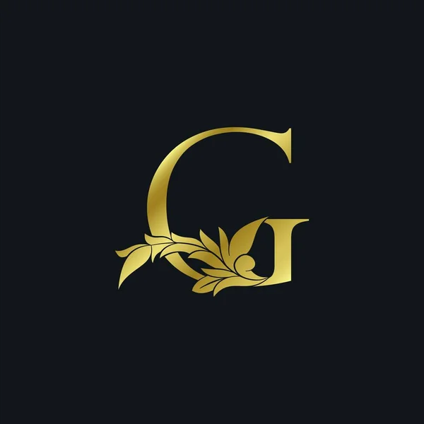 Gold Luxe Floral Leaf Lettre Initiale Logo Concept Monogramme Orné — Image vectorielle